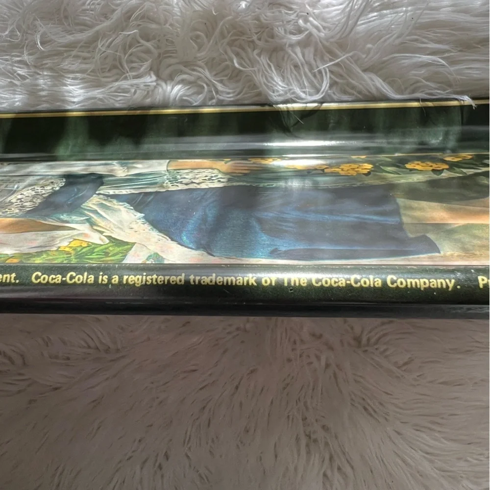 1973 Coke Tray Coca Cola Vintage Tin Rolling Serving Long Woman Glass Blue Hat